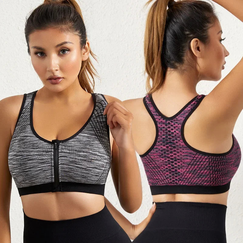 Space-Dyed Zip Sports Bra - Shockproof Style