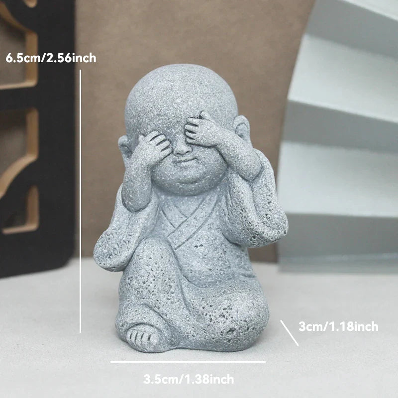Buddha Stone Statue Little Buddhist Monks Tibetan Buddhism Figurines Zen Garden Ornament Meditation Home Aquarium Decoration Lootquake LLC