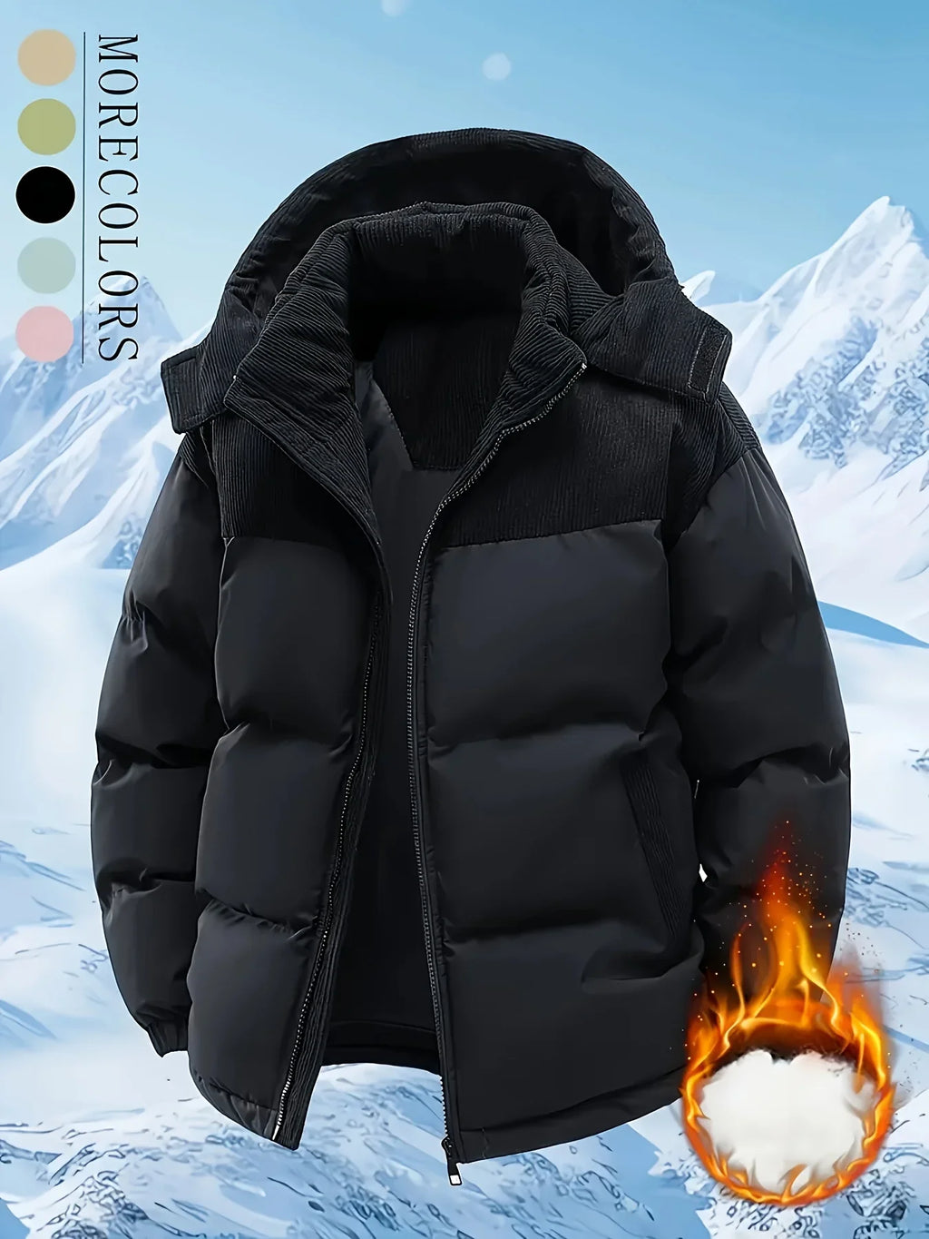 Men'S Heavy-Duty Winter Jacket - Full-Zip Hooded Coat with Zippered Pockets Non-Stretch Fabric for Cold Weather Pi-Mart