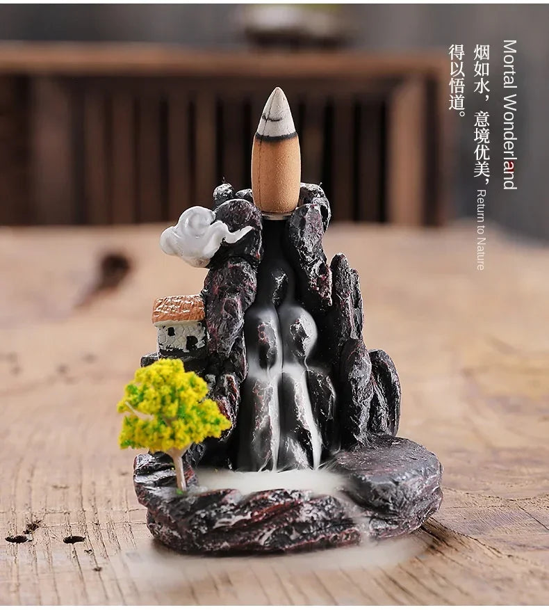 Incense Burner Mountains River Waterfall Fragrance Fireplace Backflow Aroma Smoke Zen Censer Holder Decoration for Home Lootquake LLC