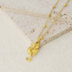 1Pc Temperament Fashion Summer Beach Blue Marine Life Sea Horse Shell Turtle Mini Fish Bead Necklace Classic Clavicle Chain