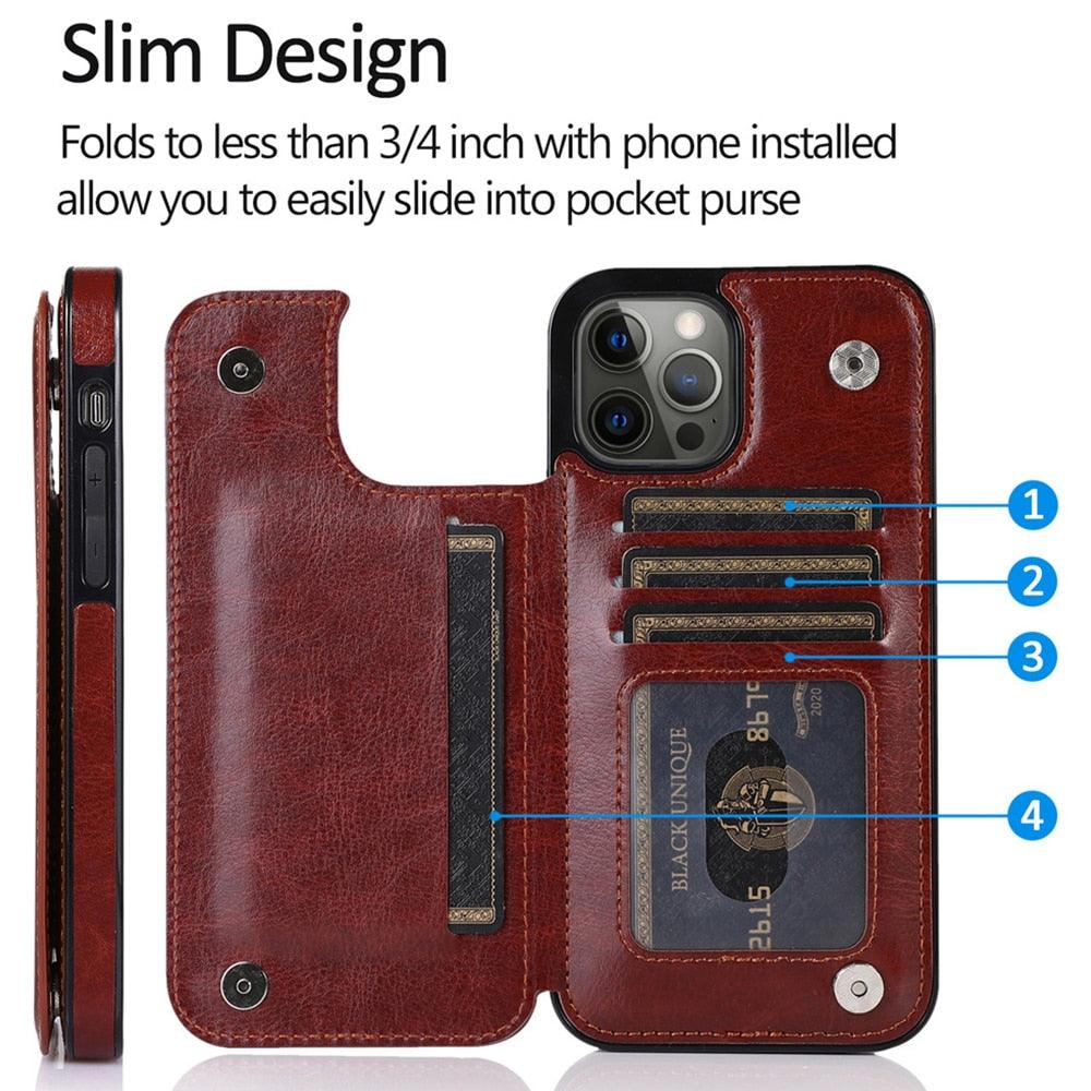 Luxury Leather Cover For iPhone 14 12 13 Mini 11 Pro XR XS Max 6 6s 7 8 Plus 5 5s Wallet Phone Card Slot Flip PU Leather Kickstand Card Slots Case Double Magnetic Clasp Durable Shockproof Cover For iPhone Stevvex