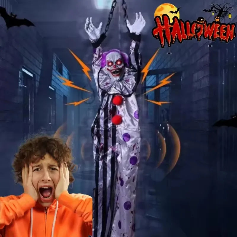 Halloween New Arrival Sound Activated Glowing Talking Hanging Ghost Scary Decor with Clown for Haunted House Party Prop Decor Lootquake LLC