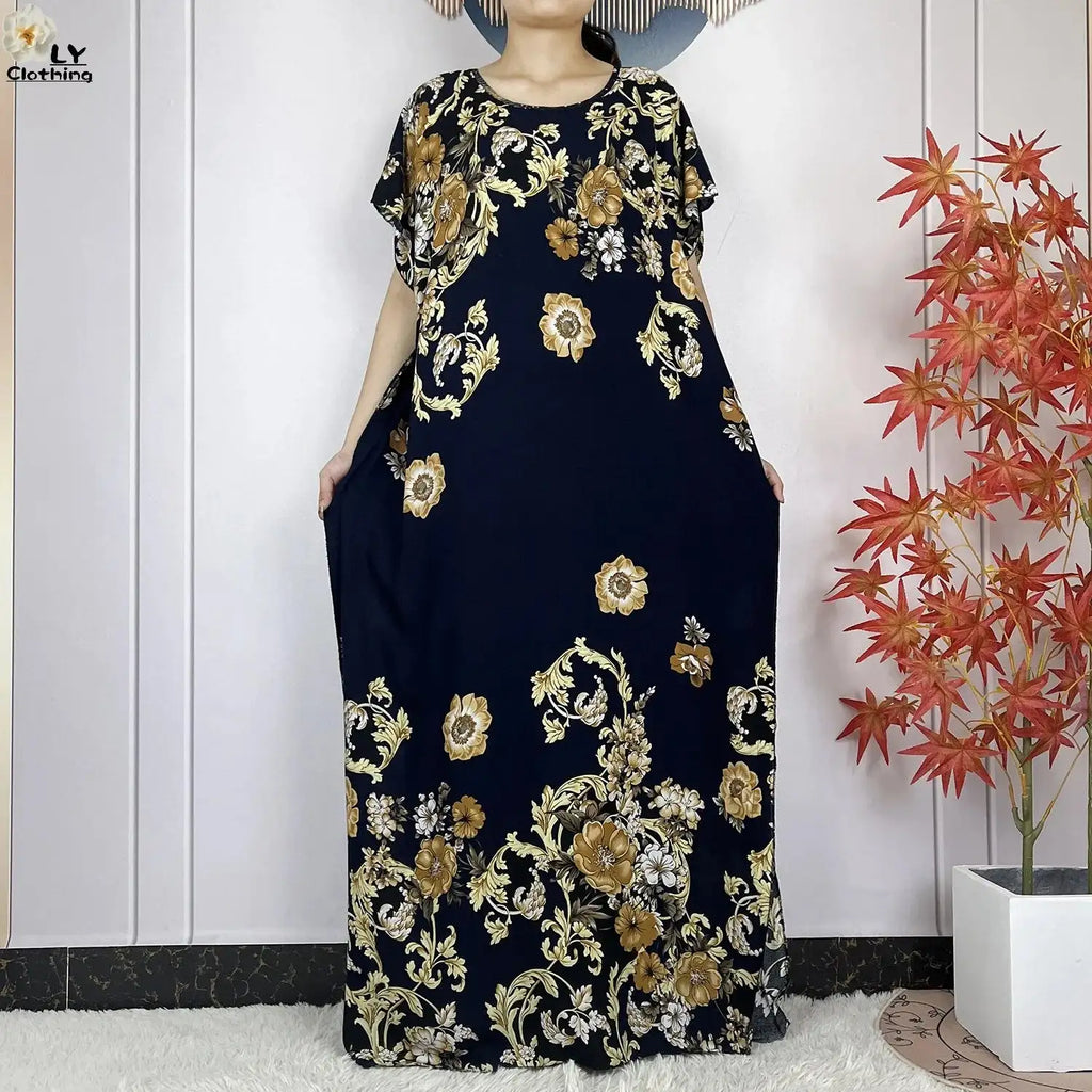 2024 Latest Muslim Sets Women Clothing Cotton Floral Loose Dashiki Long Dress African Abaya Dubai Traditional Islamic Clothing