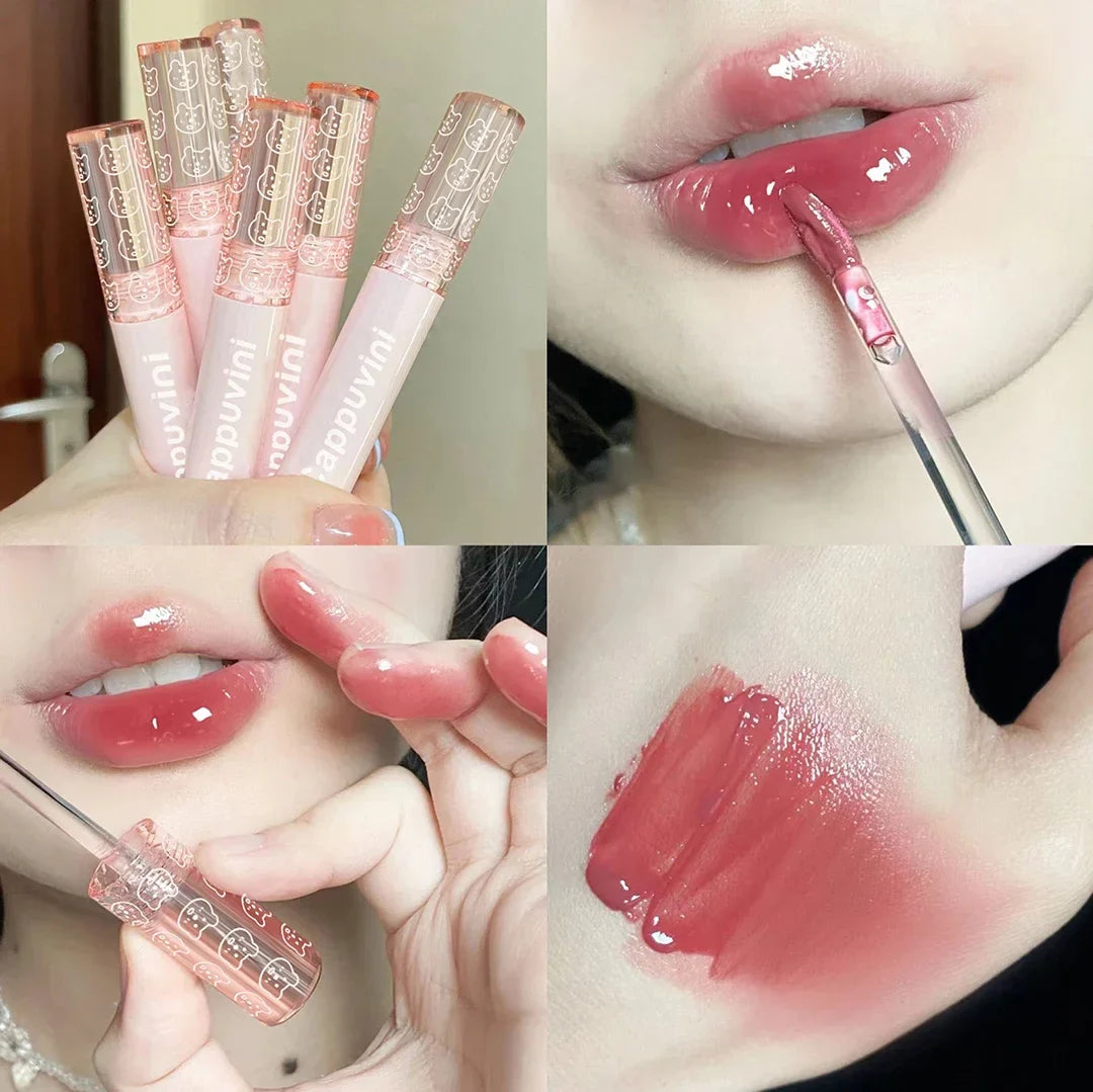Cherry Pink Mirror Water Lip Gloss Lip Glaze Transparent Glass Lip Oil Waterproof Liquid Lipstick Nude Brown Clear Tint Makeup Lootquake LLC