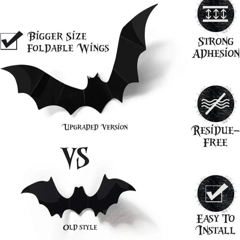 Halloween Decoration 3D Black PVC Bat Halloween Party DIY Decor Wall Sticker Bar Room Halloween Party Scary Decos Props Lootquake LLC