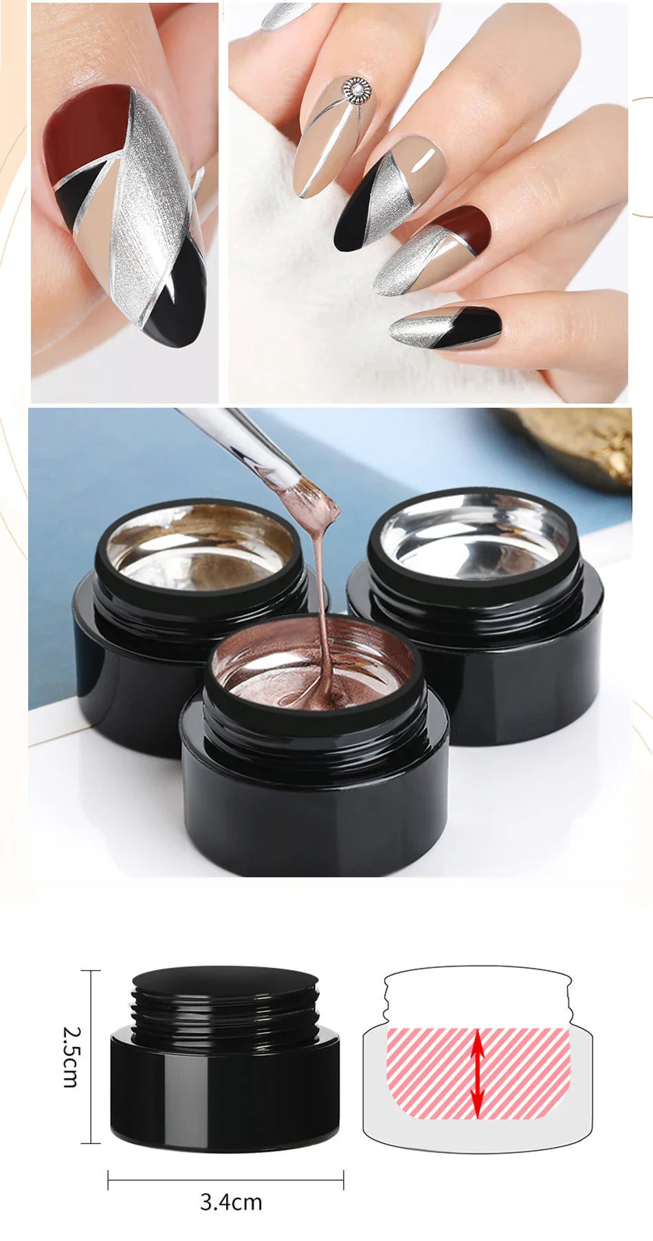 BORN PRETTY Metallic Painting Gel Gold Silver Mirror Effect Nail Polish Super Bright Drawing Line French Nail UV Painting Varnis Lootquake LLC