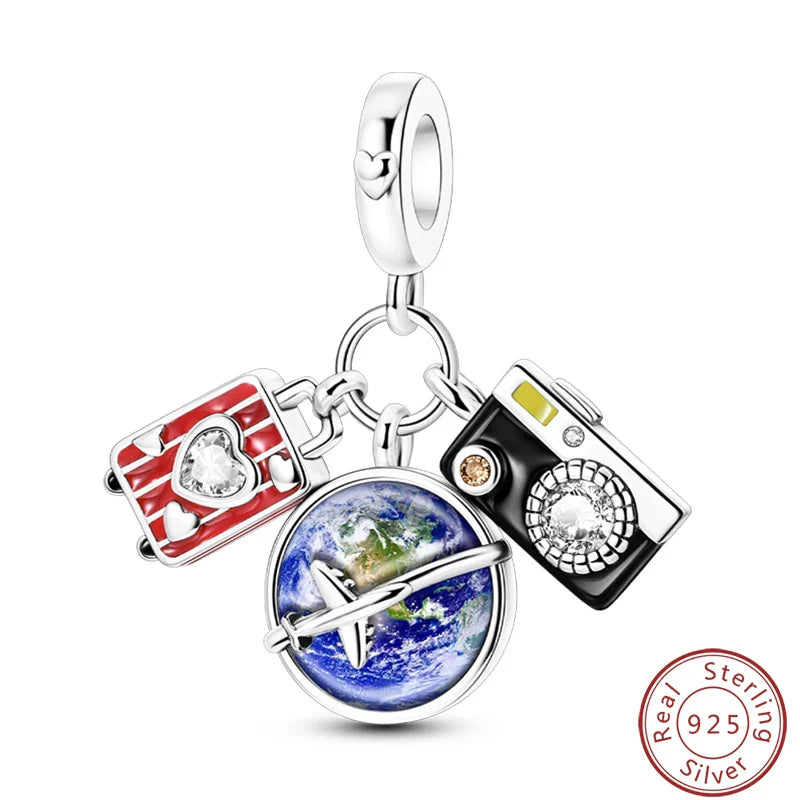 S925 Sterling Silver Princess Golf Hamster Camera Travel Three Piece Set Charms Beads 3mm DIY Fine Jewelry Making Lootquake LLC