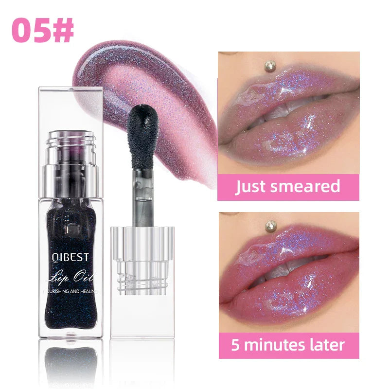 QIBEST Lip Oil Magic Warm Color Changing Lipstick Balm Lip Glaze Transparent Moisturizing Lipgloss Shiny Glitter Lips Cosmetics