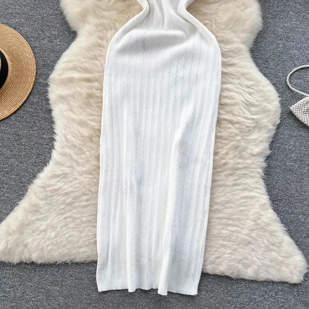 Crochet Dresses Knit Cut Out Dress Jurk Dames Beach Dresses for Women 2023 Short Sleevel Female Vestidos Mujer Maxi Long Dress