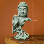 Buddhist Statue Desktop Decoration Tablescape Decoration Home Zen Statue Green Sandstone Lootquake LLC