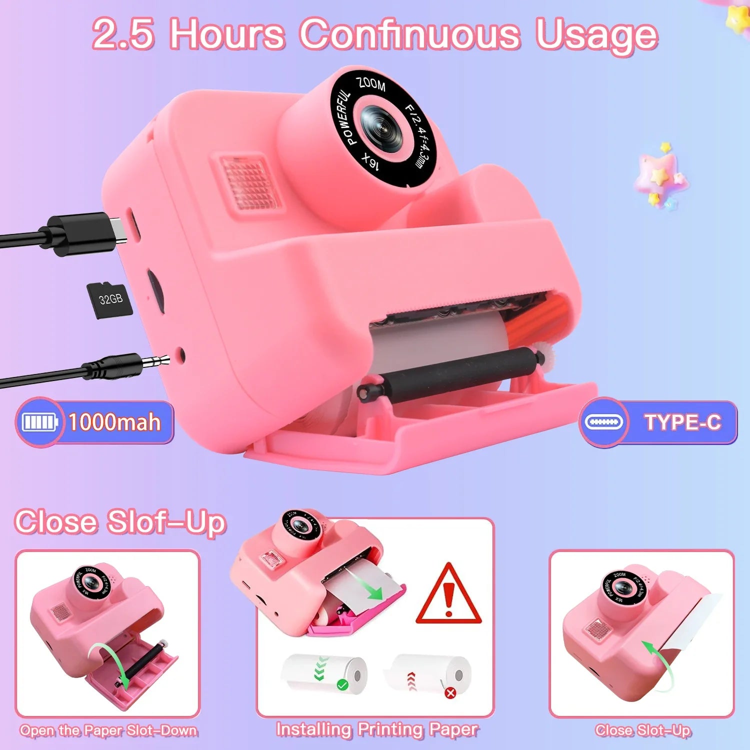 Instant Print Camera With 32G Card Thermal Photo Printing Digital Children Camera Video Photography Educational Toy Kids Gift Lootquake LLC