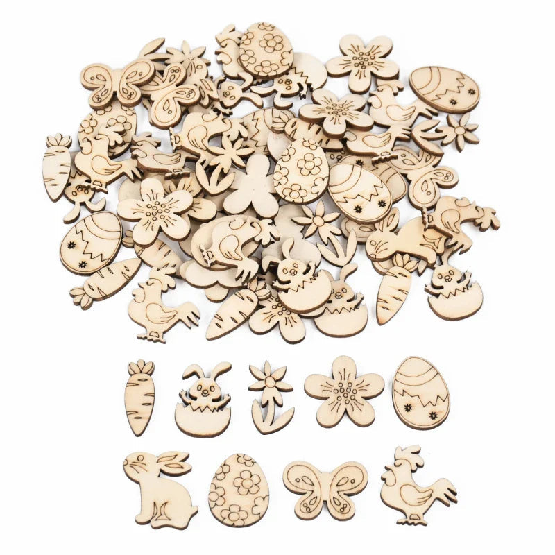 50pcs Easter Wooden Confetti Rabbit Carrot Eggs Kids Painting DIY Crafts Wood Slice 2025 Spring Easter Party Decoration For Home Lootquake LLC
