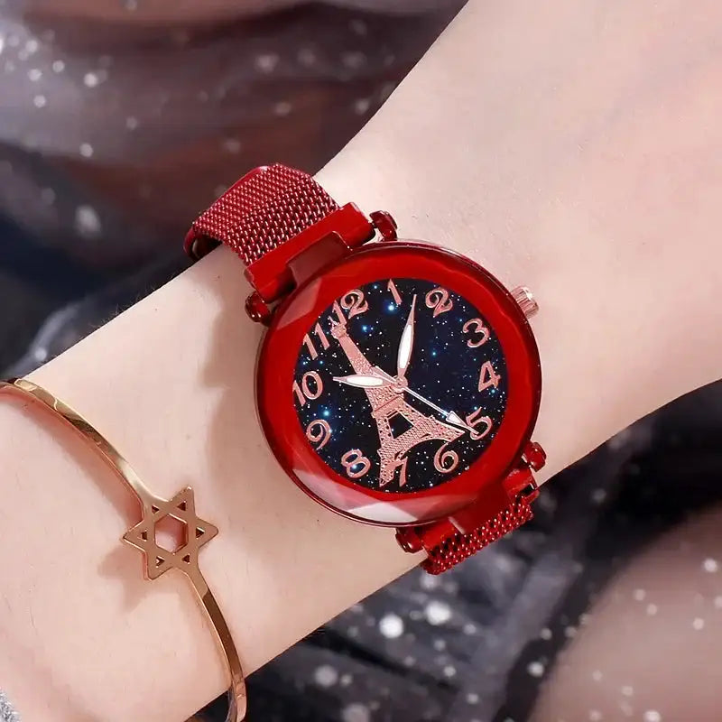 Luxury Mesh Steel Belt Quartz Wristwatches Eiffel Tower Watch for Women Simple Ladies Dress Party Watch Relógio Feminino Gifts