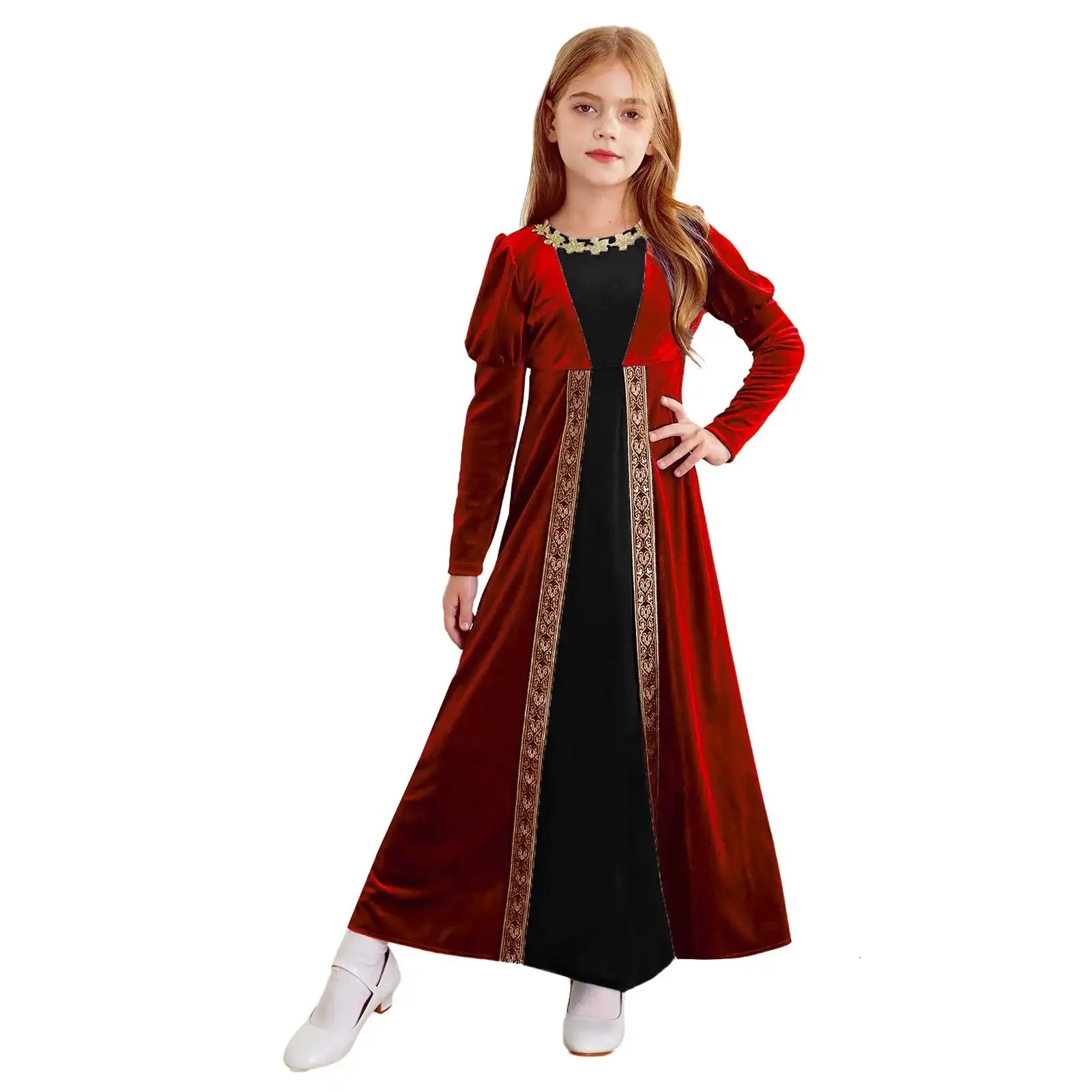 Girls Velvet Medieval Princess Dress Long Sleeve Renaissance Retro Robe Ancient Roman Long Dress for Halloween Carnival Party