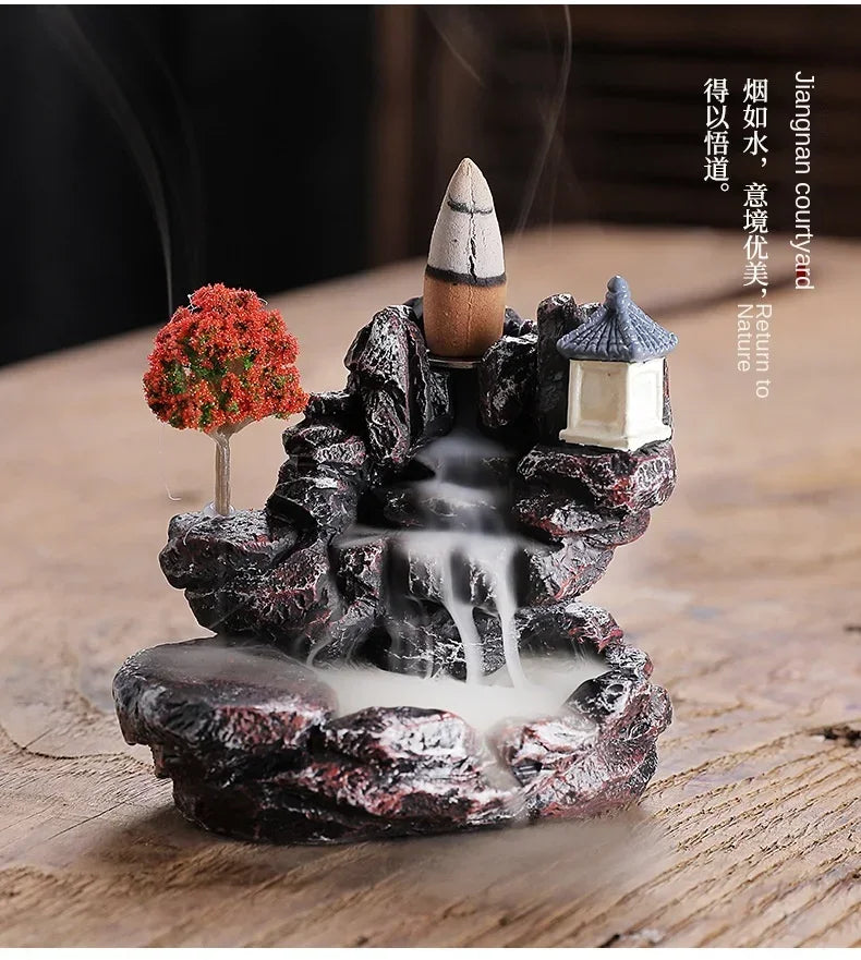 Incense Burner Mountains River Waterfall Fragrance Fireplace Backflow Aroma Smoke Zen Censer Holder Decoration for Home Lootquake LLC