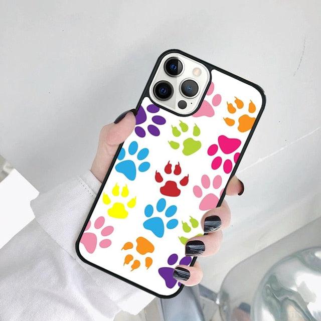 Dog Foot Print Colorful Pattern Phone Case For Iphone 14 Se 2020 Xr Xs 11 12 13 Mini Pro Max 6 7 8 Plus  Ultra Designer Printed Hard Back Case Stevvex