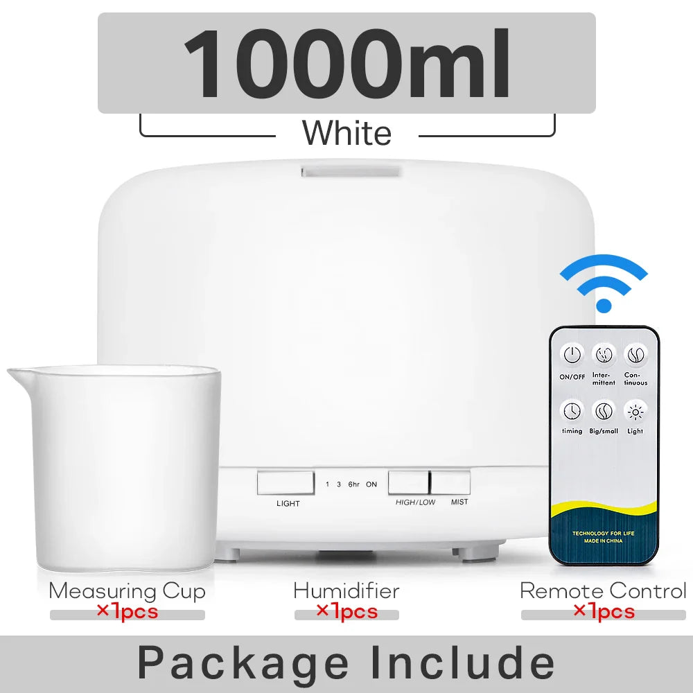 Air Humidifier Essential Oil Diffuser 300ML 500ML 1000ML With Lights Remote Control Ultrasound Electric Aromatherapy Diffuser Lootquake LLC