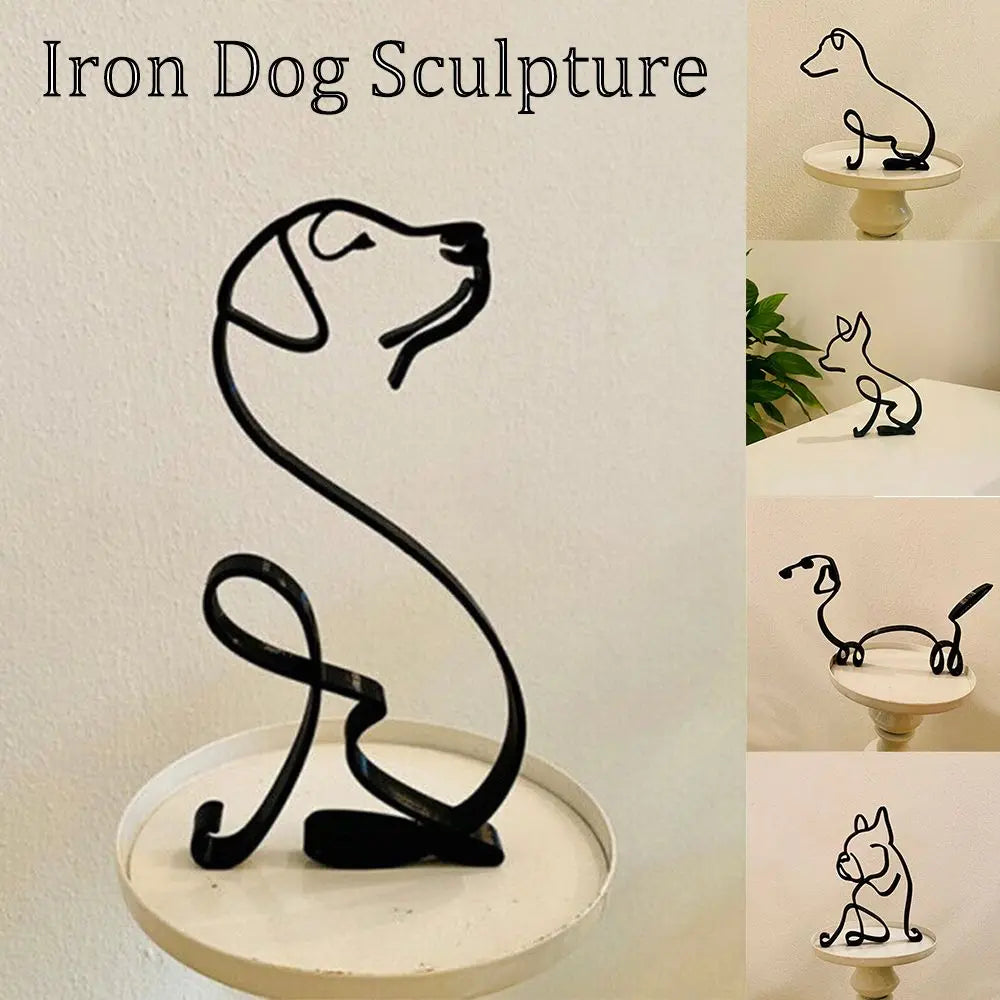 Wrought Iron Handicraft Bulldog Dachshund Labrador Abstract Dog Ornament Modern Animal Sculpture Simple Statue Art Figurine Lootquake LLC