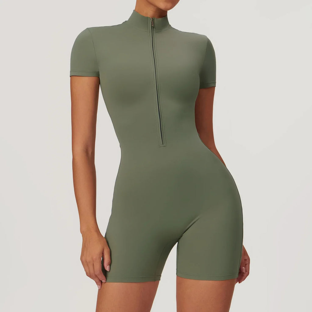 ZenFit Short Sleeve Zip Yoga Bodysuit