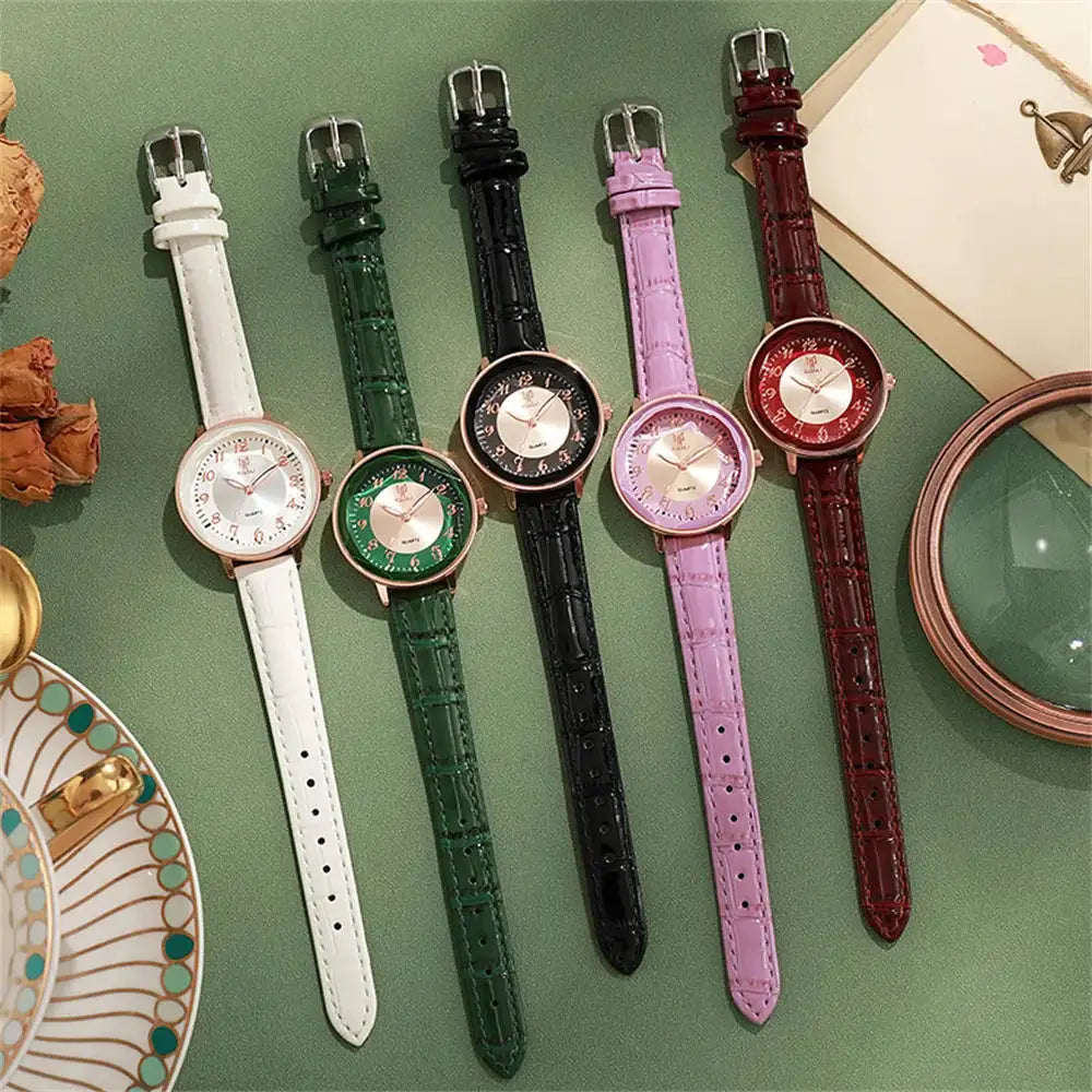 Women's Watch Simple Arabic Numerals Quartz Watch Fashionable Pink Leather Lady Business Clock Wristwatch
