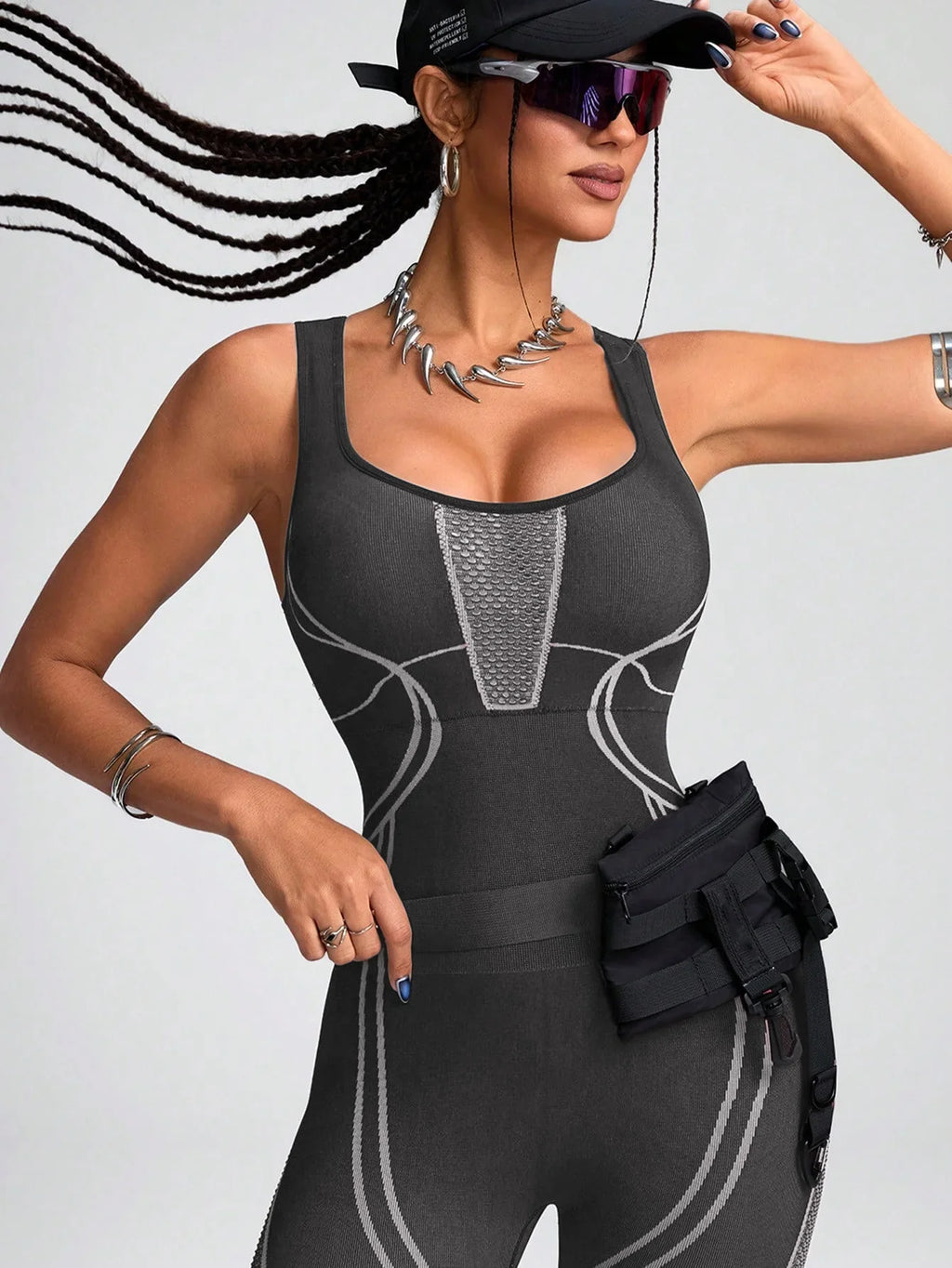 Chic Color-Block Women's Yoga Jumpsuit THRIXINE