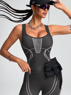 Chic Color-Block Women's Yoga Jumpsuit THRIXINE