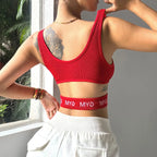 Red Ribbed U-Neck Sports Bra for Women THRIXINE