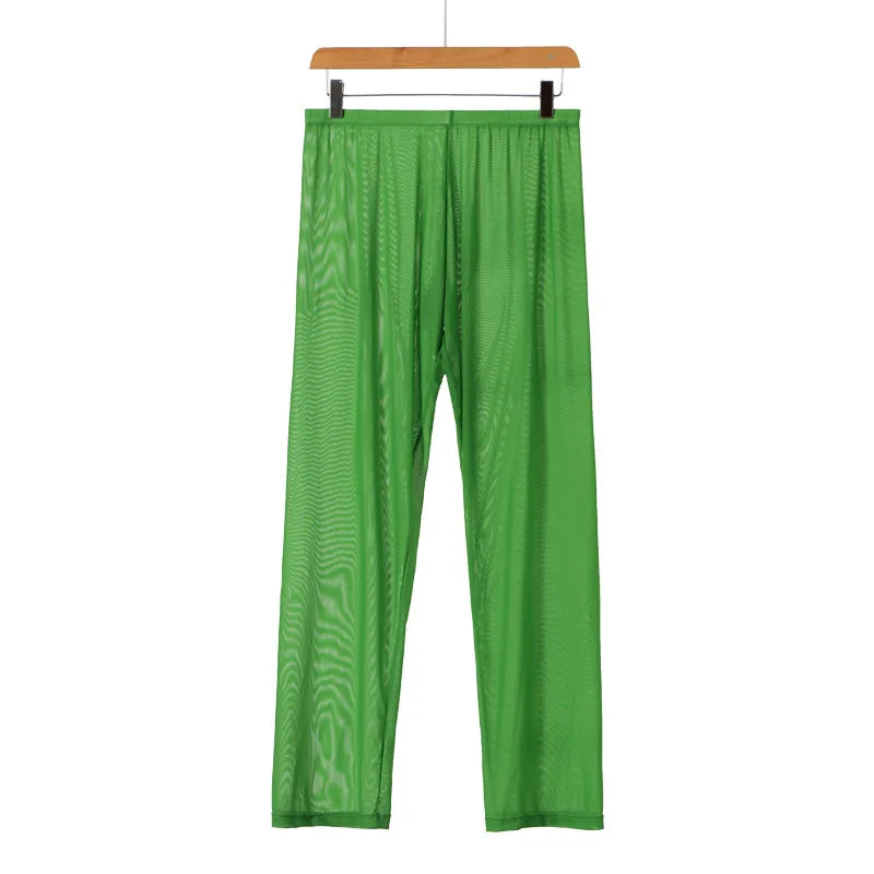 Men's Sleep Bottoms Transparent Mesh Breathable Pajamas for Men Sleepwear Leggings