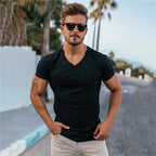 Men Fashion V Neck Short Sleeve Fitness Workout Summer Breathable Cotton - SJB-DIAMOND ELITES