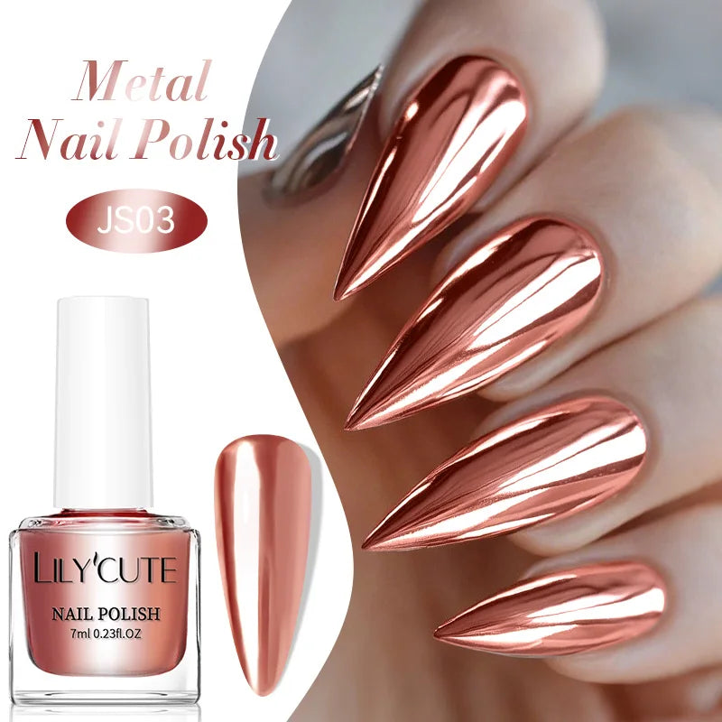 LILYCUTE 7ML Super Bright Gold Metallic Nail Polish No Need Lamp Quick Dry French Style Glass Bottle Manicure Nail Art Varnish Lootquake LLC