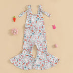 FOCUSNORM 0-4Y Lovely Little Girls Easter Rompers Pants 3 Style Sleeveless Floral Rabbit Print Jumpsuit Suspender Pants