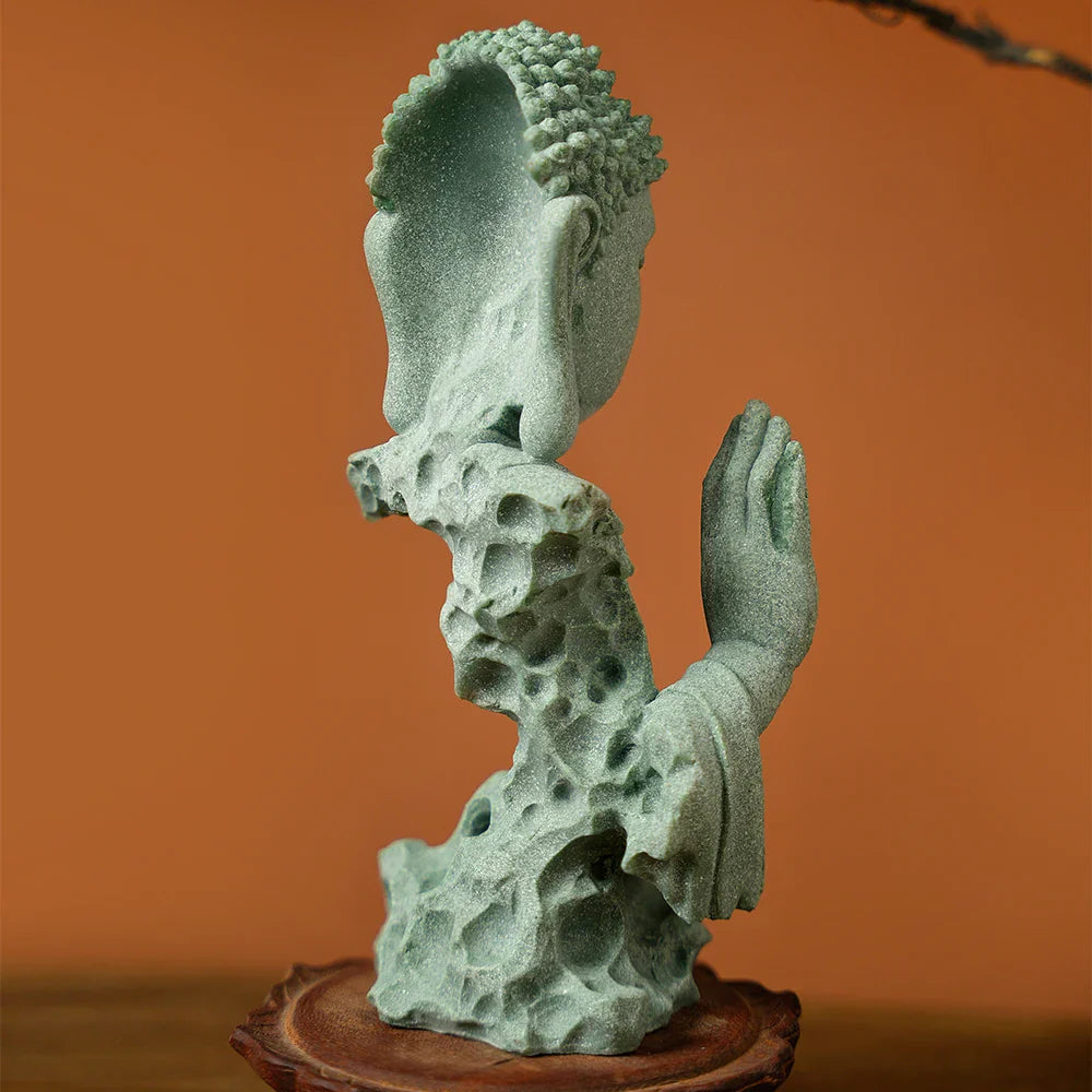 Buddhist Statue Desktop Decoration Tablescape Decoration Home Zen Statue Green Sandstone Lootquake LLC