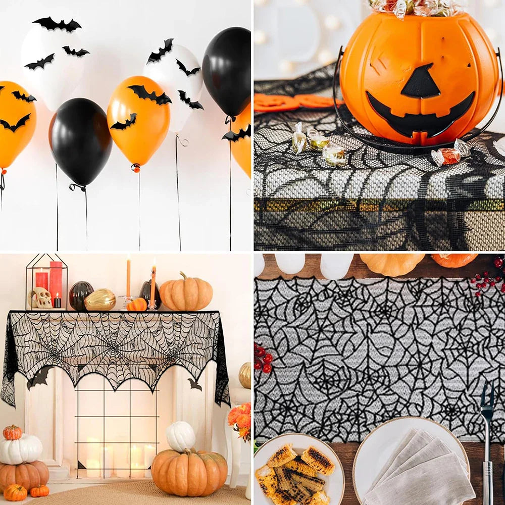 Halloween Decorations Set Spider Web Table Runner Fireplace Scarf Cover Tablecloth 3D Bats Wall Stickers Halloween Party Decor Lootquake LLC