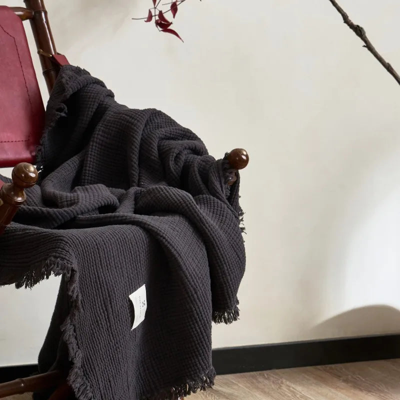 Maillard Cotton Blankets Four Layers Of Gauze Sofa Cover Blanket With Tassel AB Side Office Nap Decorative Bed Muslin Blanket Lootquake LLC