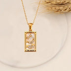 YILUOCD Original Zirconia Tarot Card Necklace Classic Tarot Queen Lover Magician Moon Wealth Amulet Stainless Steel Jewelry