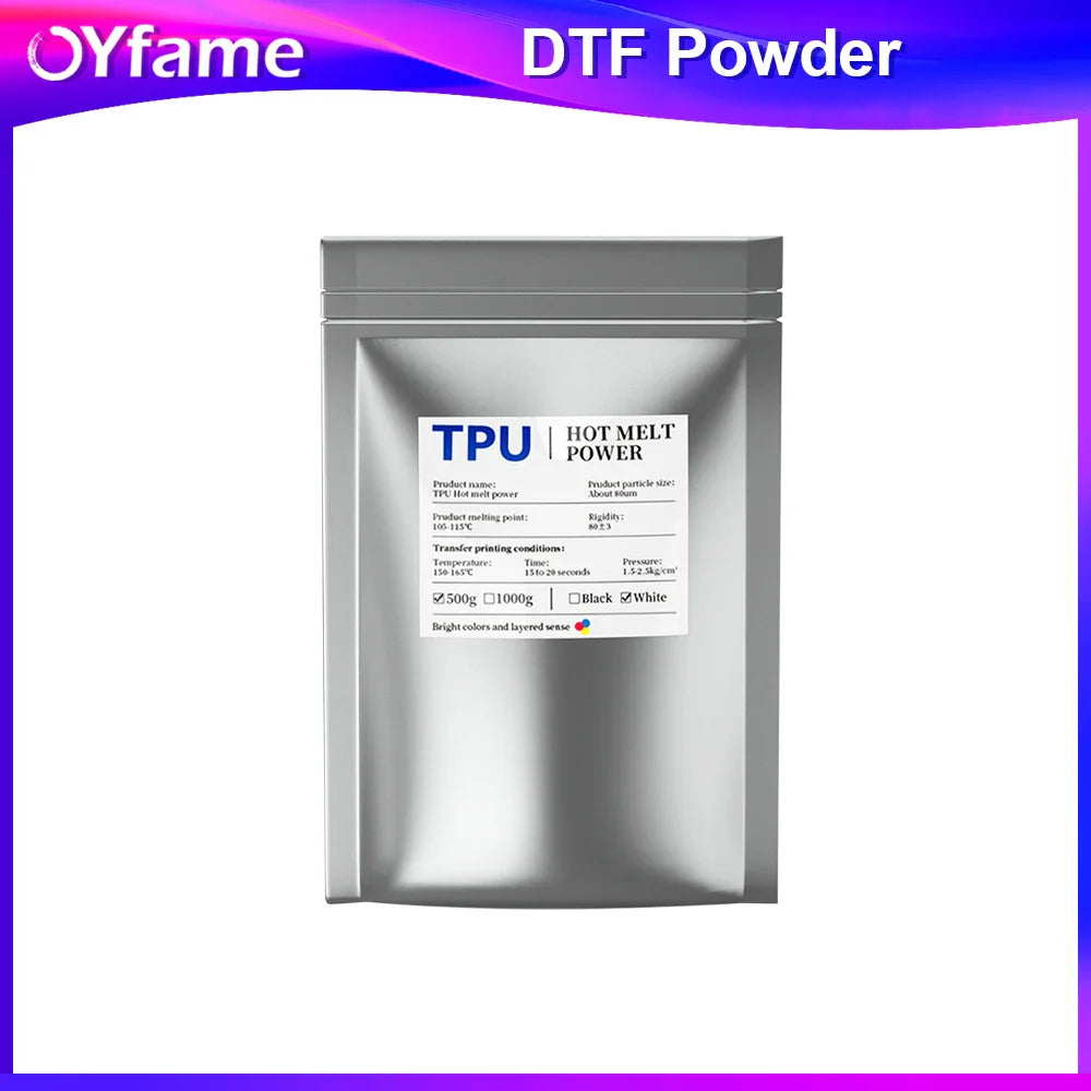 OYfame 500G 1000G DTF Powder Waterproof White Digital Transfer DTF Pretreat Powder For all Fabric DTF Hot Melt Adhesive Powders Lootquake LLC