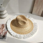 Straw summer hat French elegant ladies seaside travel sun hat Hepburn style wide brim hat  햇빛가리개 모자 모자