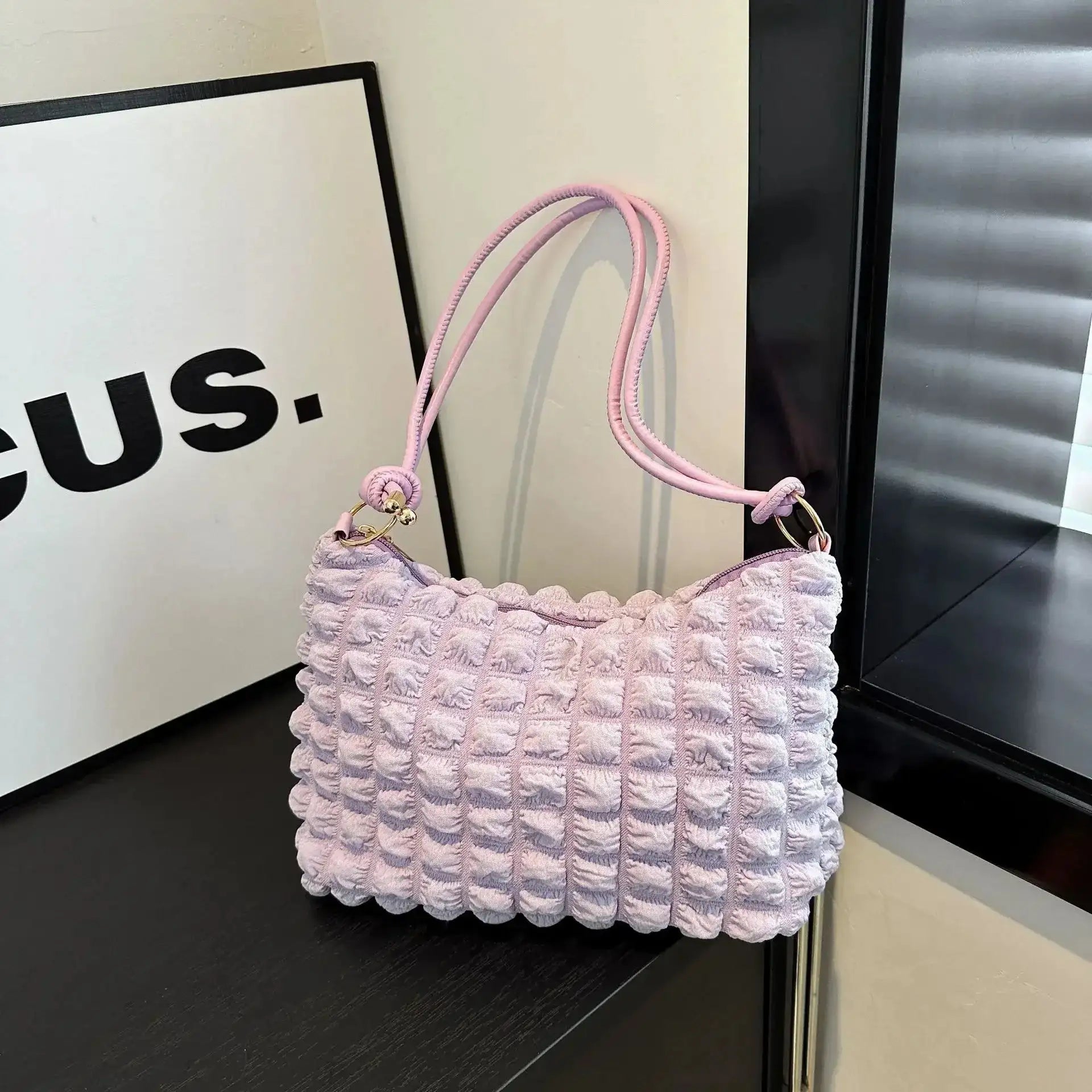 Canvas Wrinkle Bag for Women Shoulder Bags Pleated Bubbles Handbags Padded Casual Underarm Quilted Bag Tote Cloud Bag Purse