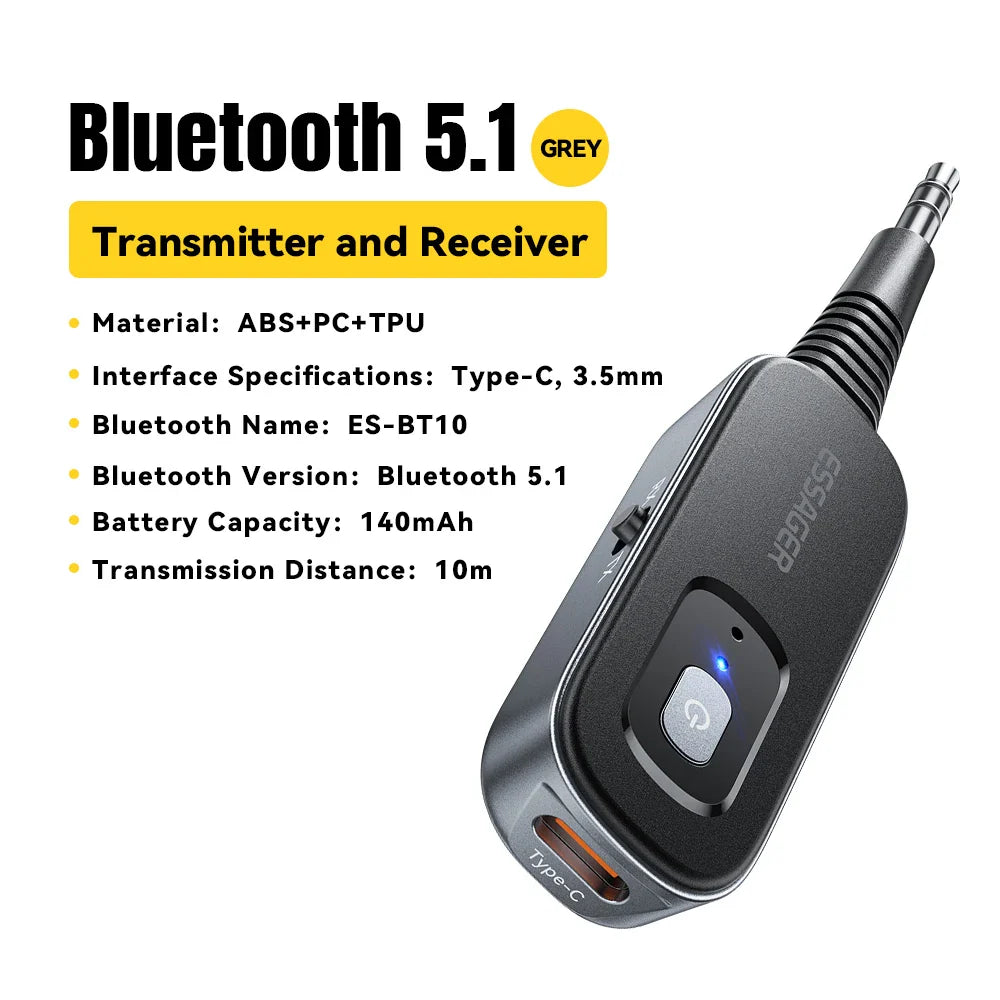 Essager Bluetooth 5.1 Audio Receiver Transmitter 3.5MM 3.5 AUX With Mic Stereo Music Wireless Adapter For  PC TV Car Speakers Lootquake LLC