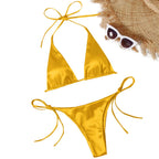 ShimmerWave: Luxe Satin Brazilian Bikini Set THRIXINE