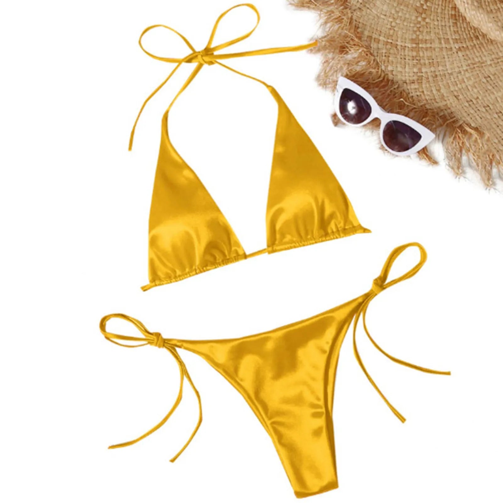 ShimmerWave: Luxe Satin Brazilian Bikini Set THRIXINE