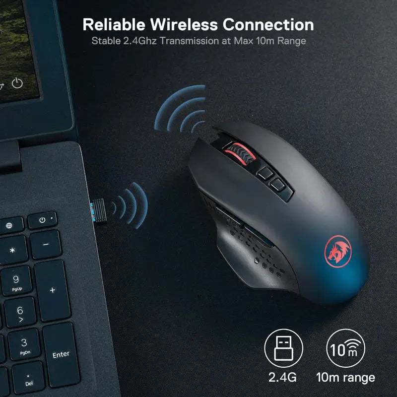 Redragon M656 Gainer Wireless Gaming Mouse, 4000 DPI 2.4Ghz Wireless Gamer Mouse w/ 5 DPI Levels, 7 Macro Buttons, Red LED Backl Lootquake LLC