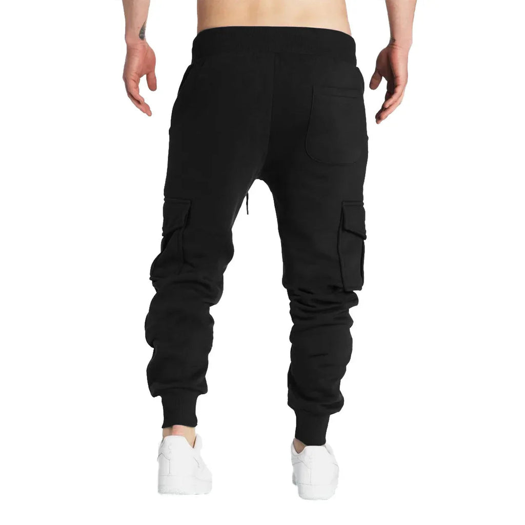 Mens Sweatpants Straight Fit Drawstring Multi-pocket Pants THRIXINE