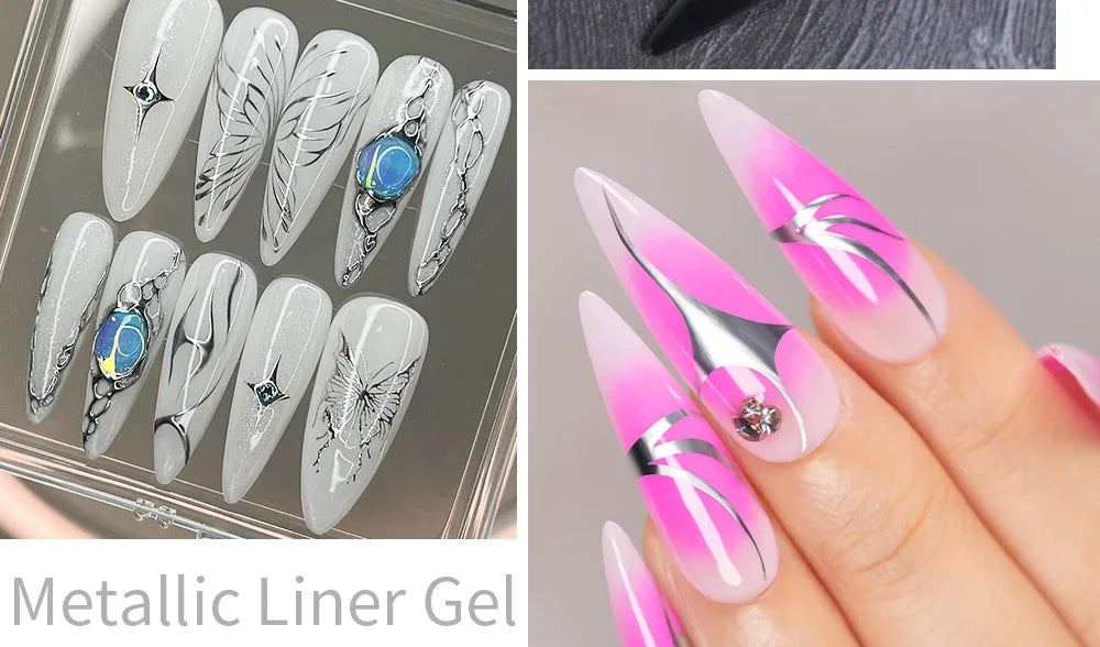 5ML Gold Silver Metallic Liner Paint Gel Polish Chrome Mirror Metal Effect Super Bright French UV LED Semi Permanent Nail Gel Lootquake LLC