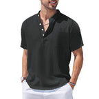 New Mens Henley Short Sleeve Casual Shirt Summer Cotton Shirts Beach Shirts Banded Collar Tshirts lightweight Shirts with Pocket Lootquake LLC