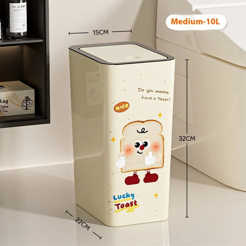 Bathroom Trash Bin with Flat or Round Lid Rectangular Garbage Bin Toilet Living Kitchen Bedroom Press Plastics Trash Can