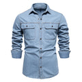 AIOPESON Brand New Mens 100% Cotton Denim Shirts Double Pocket Casual Cowboy Mens Shirts Long Sleeve Autumn Jeans Shirts for Men Lootquake LLC