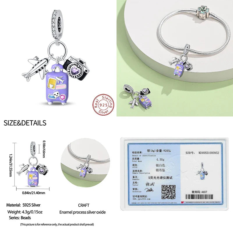 S925 Sterling Silver Princess Golf Hamster Camera Travel Three Piece Set Charms Beads 3mm DIY Fine Jewelry Making Lootquake LLC
