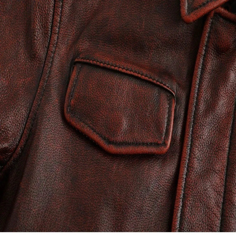 M65 Top Layer Cowhide Jacket  Fashion SlimFit Stand Collar Leisure Bomber Jacket 100% Genuine Leather Men's Vintage Short Pi-Mart
